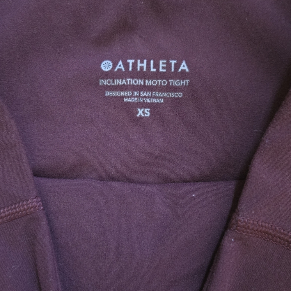 Athleta Inclination Moto Tight High Rise Burgundy Leggings Size XS - Picture 5 of 11